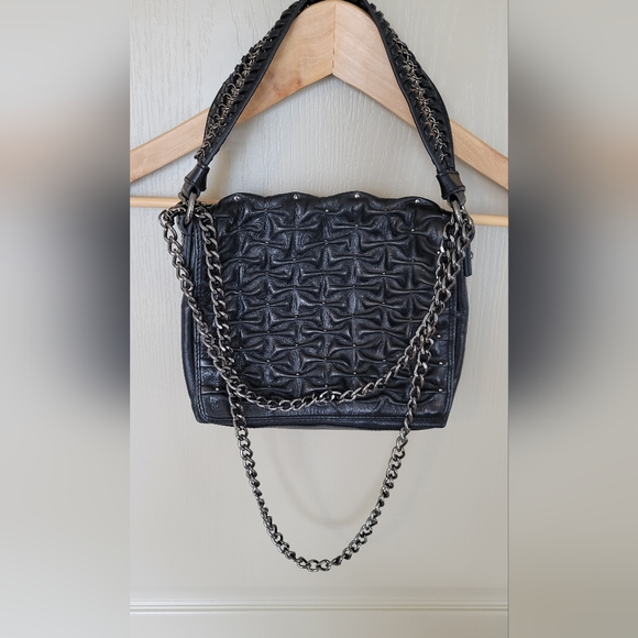BADGLEY MISCHKA Black Leather Silver Studs Chain Crossbody Purse - Picture 12 of 13
